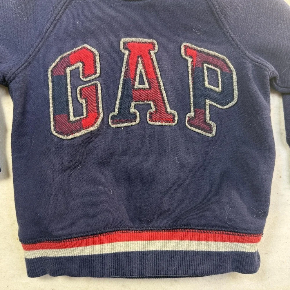 Vintage 90s Gap Sweatshirt Boys 3T Blue Striped Hem Pullover Preppy Kidcore